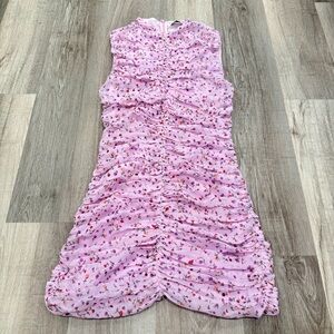 Nicholas Gathered Mini Dress Womens 6 Silk Floral Chiffon Ruched Pink Coquette